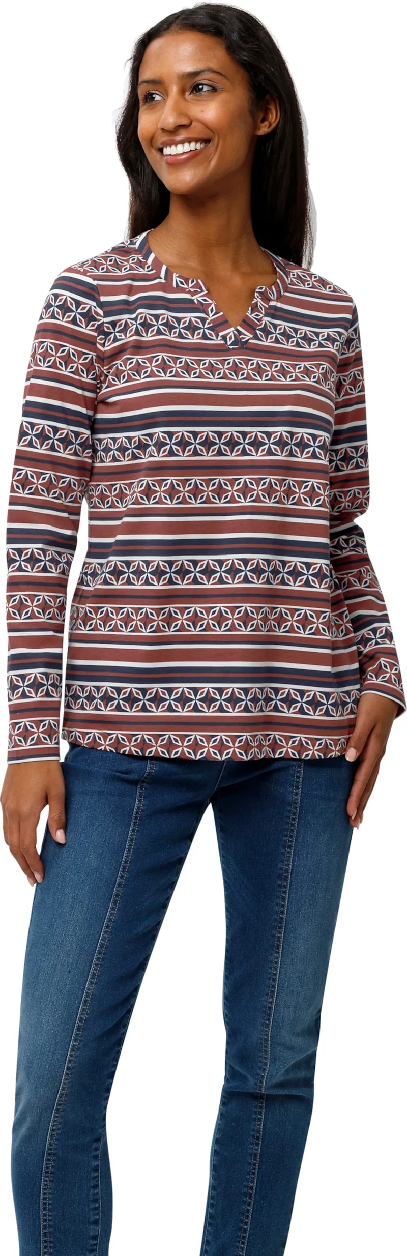 heine Langarmshirt marine-rotbraun-bedruckt, Marine-rotbraun-bedruckt, – Produktbild 2 von 2