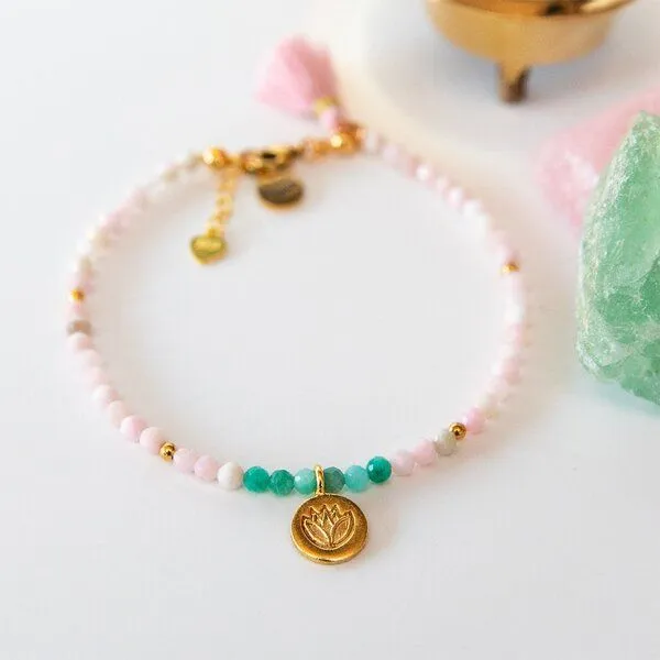 Divasya Divasya Armband Inner Soul - pinker Opal & vergoldeter Lotus Anhänger – Produktbild 1 von 4