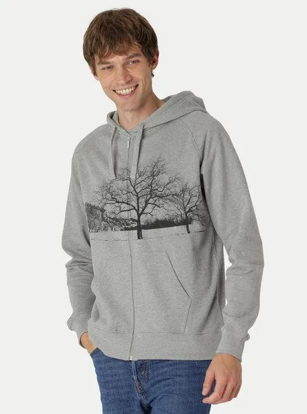 Peaces.bio - handbedruckte Biomode Peaces.bio - handbedruckte Biomode Zip-Hoodie Landscape Herren, Hellgrau, – Produktbild 2 von 2