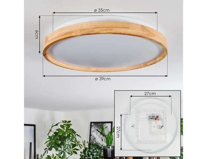 hofstein Deckenleuchte dimmbare Deckenlampe aus Metall/Bambus/Kunststoff in Weiß/Natur, LED wechselbar, 3000 - 6000 Kelvin, LED Leuchte(39cm), 2500 Lumen, 3000 -6000 Kelvin, inkl. Fernbedienung, Beige|weiß, – Produktbild 4 von 5