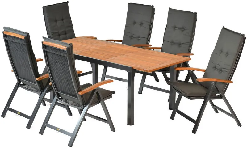 Merxx Merxx Garten-Essgruppe Tilos, (7-tlg), 6 Klappsessel mit ausziehbarem Tisch, Grau, – Produktbild 2 von 5
