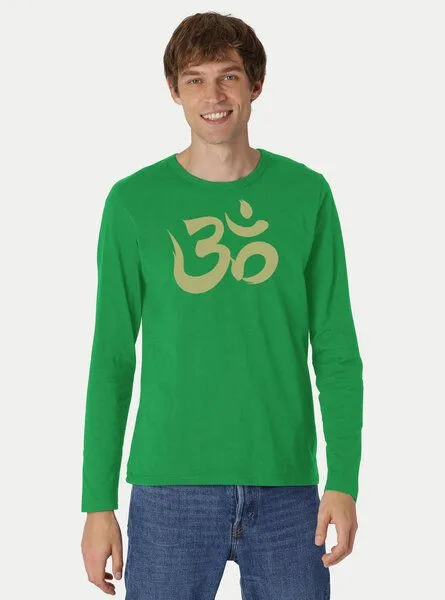 Peaces.bio - handbedruckte Biomode Peaces.bio - handbedruckte Biomode Bio-Herren-Langarmshirt "OM", Hellgrau, – Produktbild 3 von 3