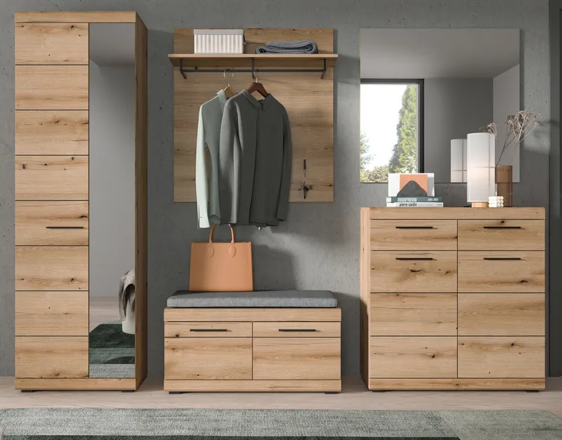 Inn.Furn Garderoben-Set Shawn, (Komplett-Set 5-teilig in Evoke Eiche, Flurgarderobe ca. 270 x 197 cm), variable Inneneinteilung, bis zu 13 Fächer, Beige, – Produktbild 2 von 5