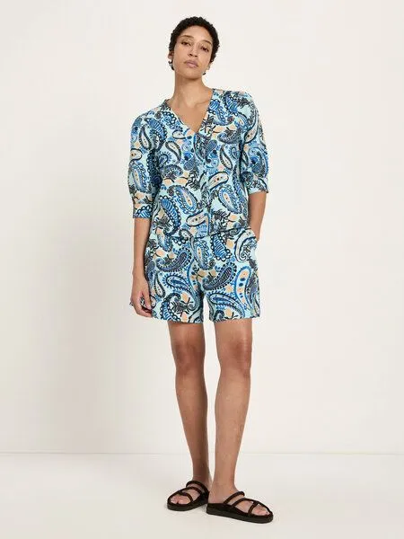 LANIUS LANIUS 3/4 Arm Bluse (GOTS) aus Bio-Leinen, Print paisley mint, – Produktbild 2 von 4