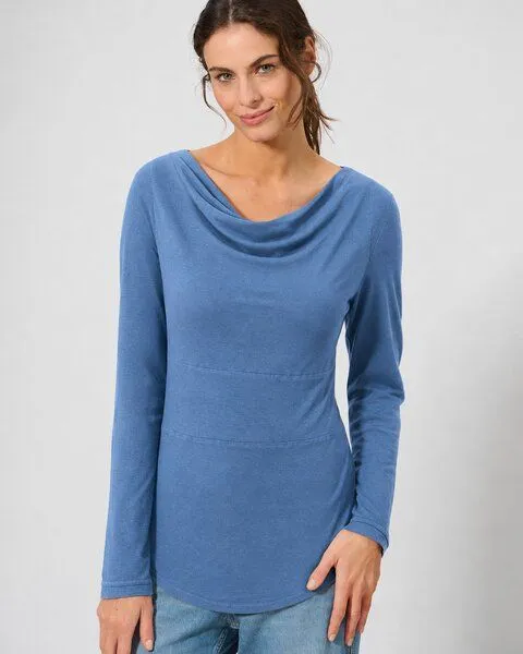 HempAge HempAge Damen Langarmshirt mit Wasserfallkragen Hanf/Biobaumwolle, Blueberry, – Produktbild 1 von 3