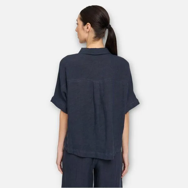 Mazine Mazine Kurzarmbluse - Short Sleeve Linen Shirt, Ink blue, – Produktbild 2 von 3
