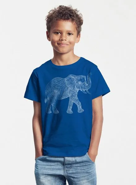 Peaces.bio - handbedruckte Biomode Peaces.bio - handbedruckte Biomode Bio-Kinder T-Shirt "Babyelefant", Royalblau, – Produktbild 2 von 2