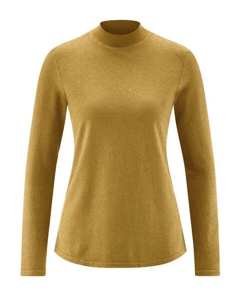 HempAge HempAge Damen Langarm-Shirt mit Stehkragen Hanf/Bio-Baumwolle, Gelb (peanut), – Produktbild 1 von 1