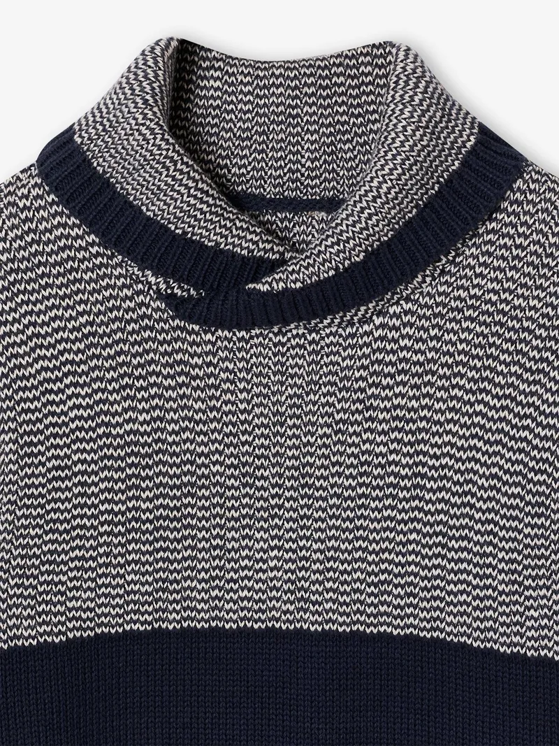 Vertbaudet Jungen Pullover mit Schalkragen 30% Recycling-Baumwolle GRS-zertifiziert, Marine, – Produktbild 2 von 2