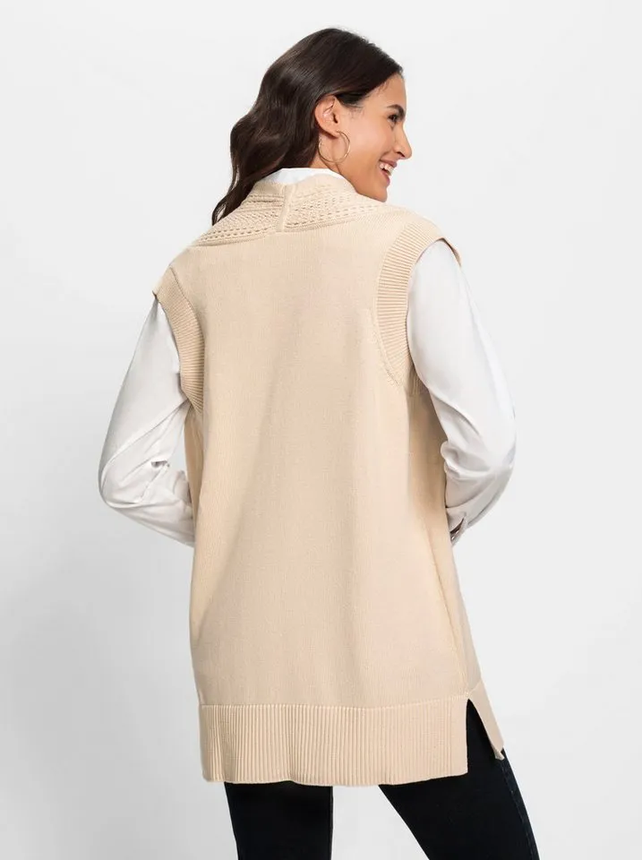Witt Witt Strickweste Strickweste Ärmellos Ajourstrick, Beige, – Produktbild 2 von 4