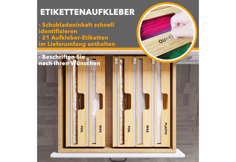 SpaceAid Folienspender Folienspender Mit Cutter, (2 in 1 Kunststofffolie, Aluminiumfolie und Wachs-Bambusspender), für Küche, Aufbewahrung – Produktbild 4 von 5