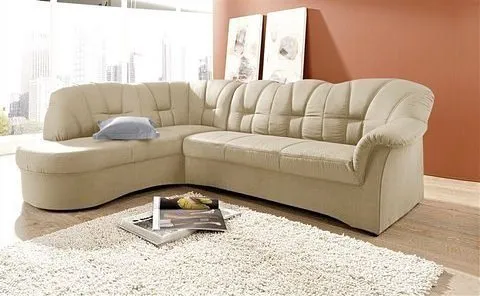 DOMO collection Ecksofa Papenburg, zeitlose Rückensteppung, elegante Armlehne, L-Form, mit Ottomane, wahlweise mit Bettfunktion, Beige, – Produktbild 6 von 8