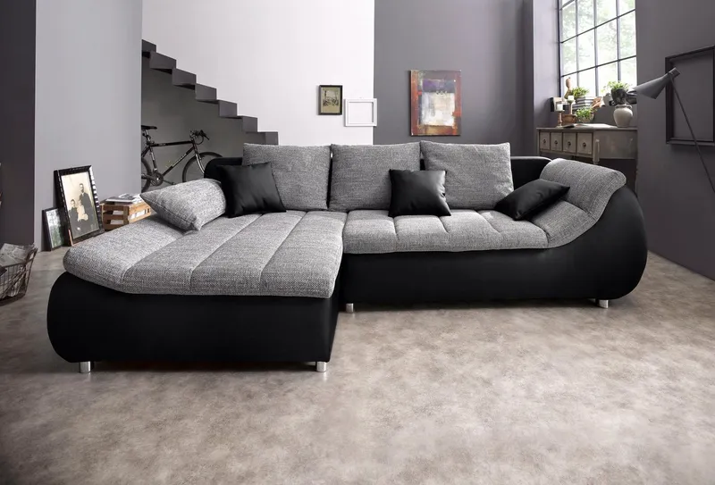 Home affaire Ecksofa Imola, bequem, aktuelle Steppung im Sitz, L-Form, Breite 270cm, wahlweise mit Bettfunktion, Grau|schwarz, – Produktbild 1 von 8