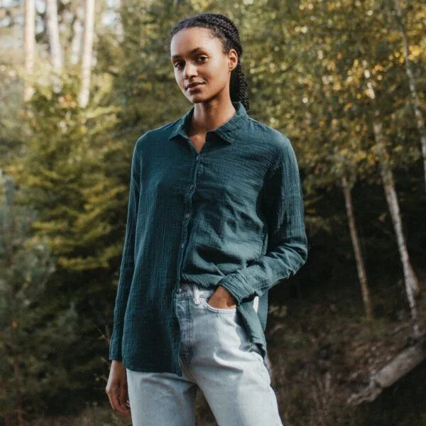 NORDLICHT NORDLICHT Damen Musselin Bluse aus 100% Bio-Baumwolle FENJA, Waldgrün (grün), – Produktbild 1 von 4