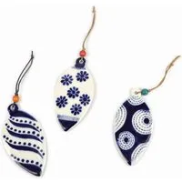 El Puente El Puente Deko-Anhänger "Zapfen'' | Fair Trade & Handmade aus Vietnam, Blau,weiß, – Produktbild 1 von 1