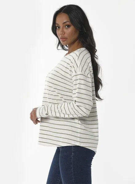 ORGANICATION ORGANICATION Gestreiftes Longsleeve T-Shirt aus Bio-Baumwolle und Leinen, Weiß(off white), – Produktbild 3 von 4