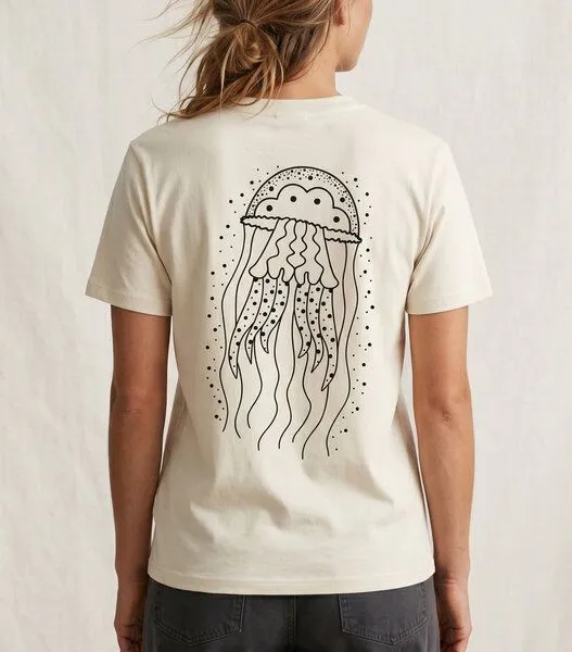 vis wear vis wear Qualle - Göttin im Ozean - Pure Natural Bio Baumwolle Shirt - Back Print, Natural, – Produktbild 2 von 4