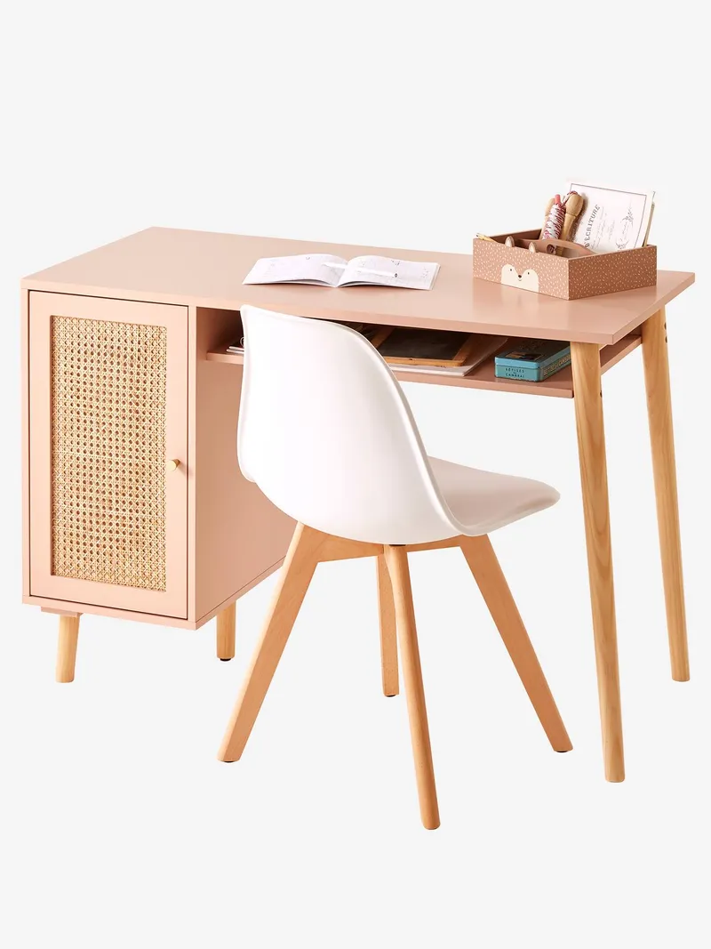 Vertbaudet Kinderschreibtisch POESIE mit Rattan, Rosa/braun, – Produktbild 4 von 4