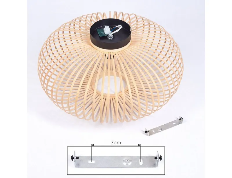 hofstein Deckenleuchte »Aidone« runde Deckenlampe aus Holz/Metall in Natur/Schwarz, ohne Leuchtmittel, Gitter-Optik mit Lichteffekten, E27, Beige, – Produktbild 5 von 5