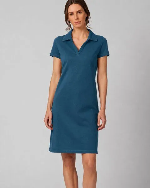 HempAge HempAge Kurzarmkleid mit Polokragen Hanf/Biobaumwolle, Reef (blau), – Produktbild 1 von 4