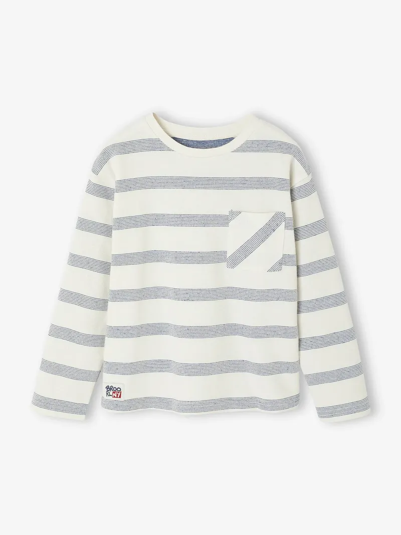 Vertbaudet Jungen Shirt in Streifen-Optik, Weiß gestreift, – Produktbild 2 von 4