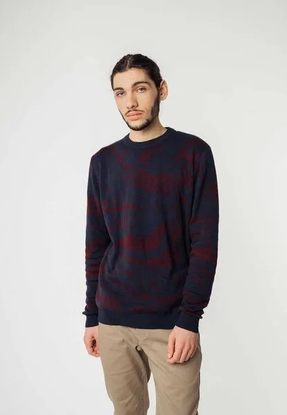 MELA Jacquard Strickpullover MANAV | von MELA | Fairtrade & GOTS zertifiziert, Navy / rosine muster, – Produktbild 1 von 4