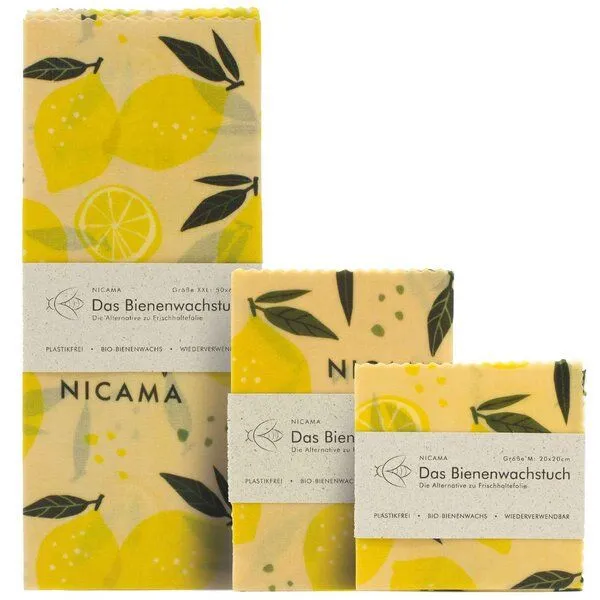 NICAMA NICAMA Bienenwachstücher 3er Set (M + L + XXL), Zittrige zitrone, – Produktbild 1 von 4
