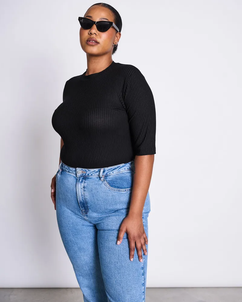 JAN N JUNE JAN 'N JUNE Damen vegan T-Shirt Nina Rib Schwarz, Schwarz, – Produktbild 1 von 2