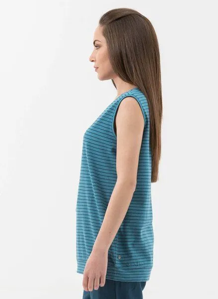 ORGANICATION ORGANICATION Top aus Leinen-Mix mit garngefärbtem Ringel-Dessin, Ocean/navy, – Produktbild 3 von 4