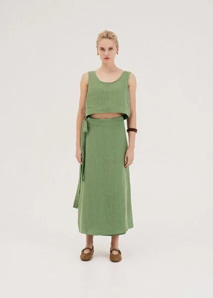 AmourLinen AmourLinen Wickelrock aus Leinen IRIS, Matcha grün, – Produktbild 1 von 4