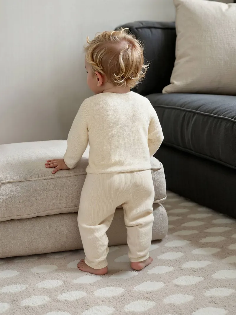 Vertbaudet Baby Strickjacke aus Baumwolle BASIC, Wollweiß, – Produktbild 3 von 3