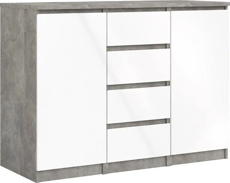 Home affaire Kommode Naia - 4 Schubladen & 2 Türen, grifflose Front, Made in Denmark (Breite: 121 cm, in mehreren Farben), Sideboard, skandinavisches & modernes Design mit viel Stauraum, Grau, – Produktbild 2 von 5