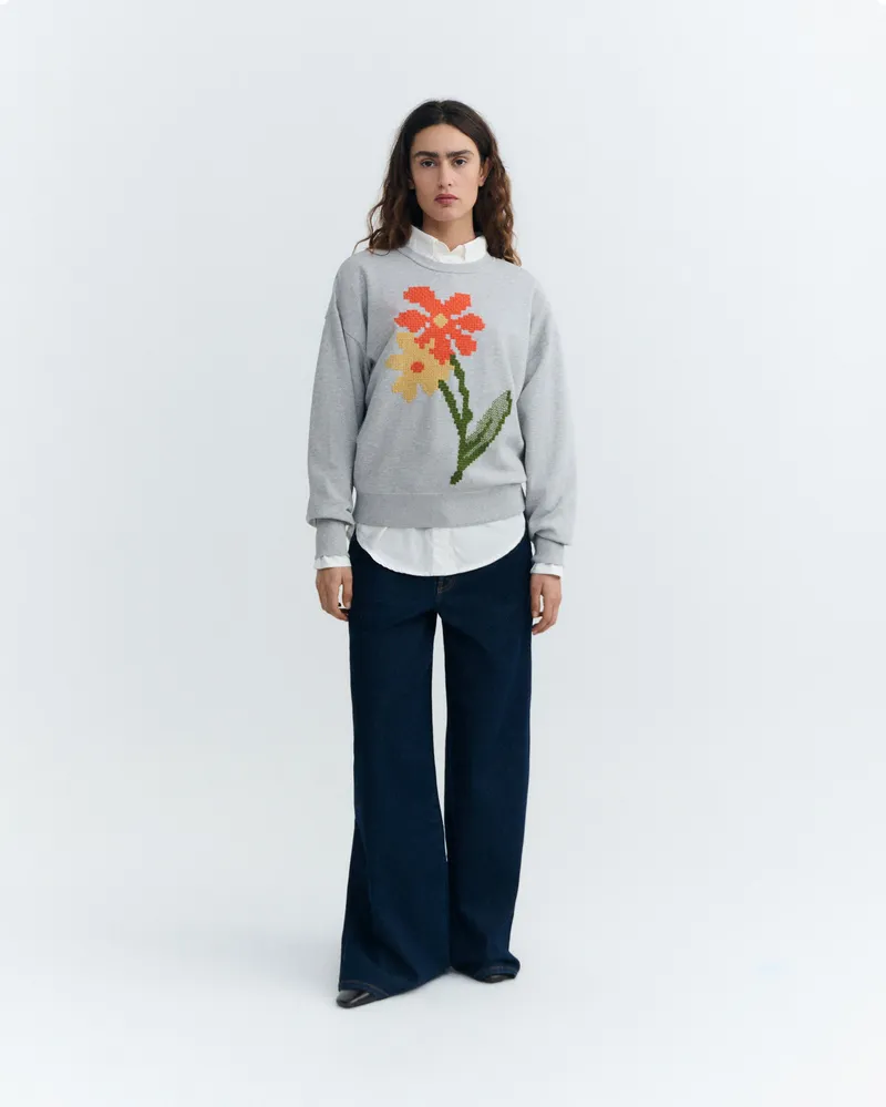 thinking mu Thinking MU Damen vegan Sweatshirt Poppy Jodie Bestickt Grau, Grau, – Produktbild 1 von 2