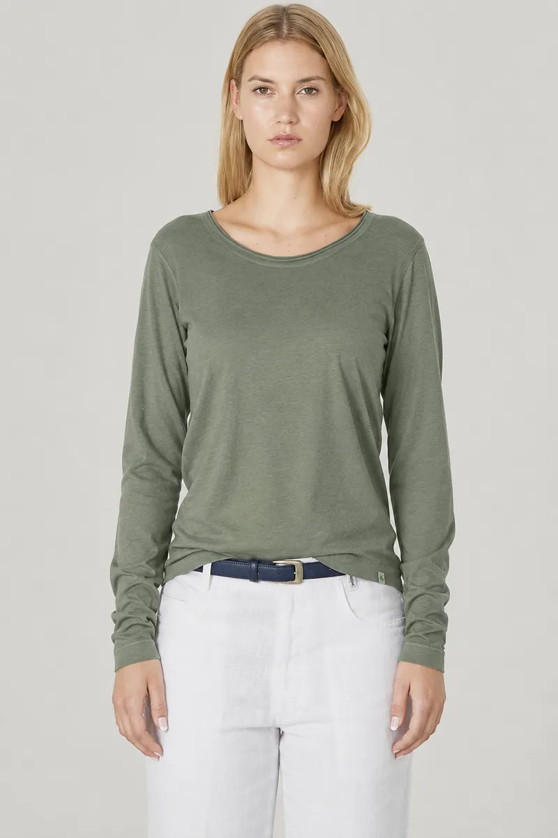 HempAge Hempage Damen vegan Langarm T-Shirt Moosgrün, Grün, – Produktbild 2 von 2