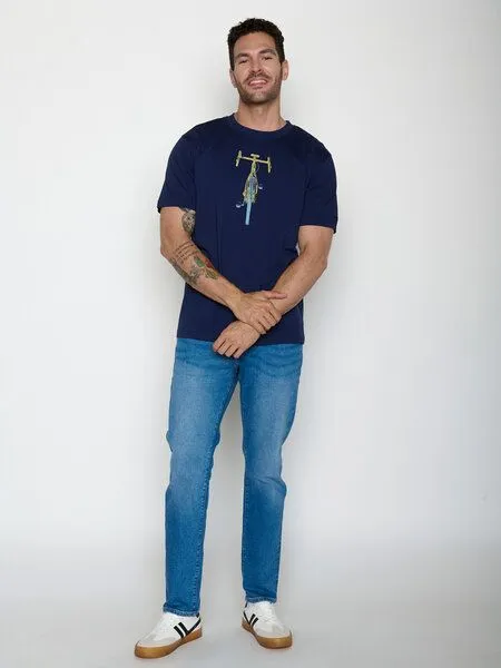 GreenBomb GREENBOMB Bike Front Stamp Fusion - Lässiges Oversize-T-Shirt aus Bio-Baumwolle / hochwertiger Print / GOTS / Fair & Vegan, Blau (marineblau), – Produktbild 3 von 4