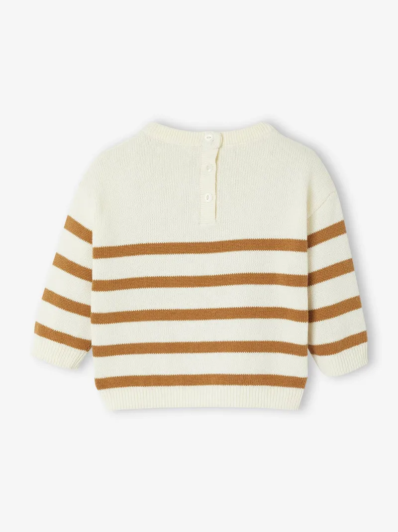 Vertbaudet Gestreifter Baby Strickpullover 100% Bio-Baumwolle GOTS-zertifiziert personalisierbar, Karamell, – Produktbild 2 von 3
