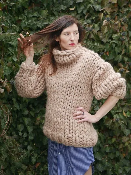 PANAPUFA PANAPUFA 100% Wolle chunky strickpullover, Beige, – Produktbild 1 von 2
