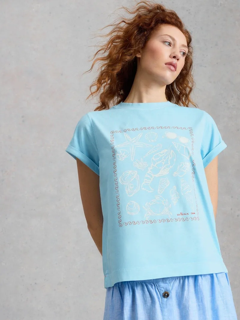 White Stuff Grafik-T-Shirt Gina - 50, Blau print, – Produktbild 3 von 4