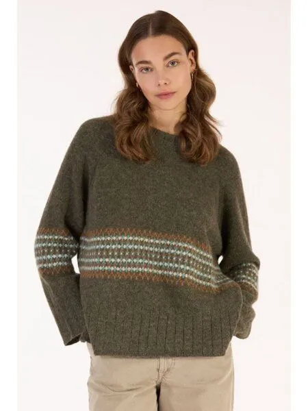 Les Racines Du Ciel Les Racines Du Ciel Alpaka Jacquard Pullover Modell: Jane, Kaki mix (grün), – Produktbild 1 von 1