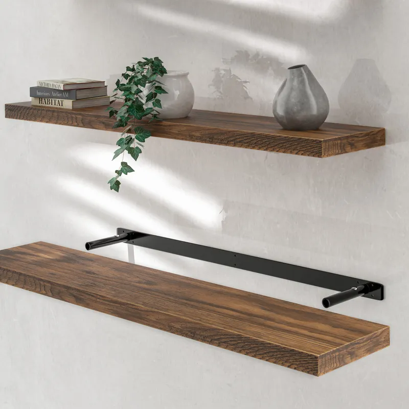 Casaria® Wandregal Schweberegal 110cm Eiche dunkel + Halterung, Eiche, – Produktbild 2 von 2