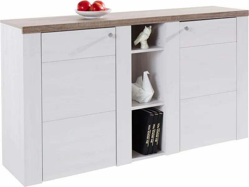 OTTO home Sideboard Larona, zeitlose Kommode mit 2 Türen, Türkommode, Breite 155 cm, Höhe 84 cm, viel Stauraum, Anrichte mit dekorativer Rahmenoptik, Weiß, – Produktbild 1 von 4
