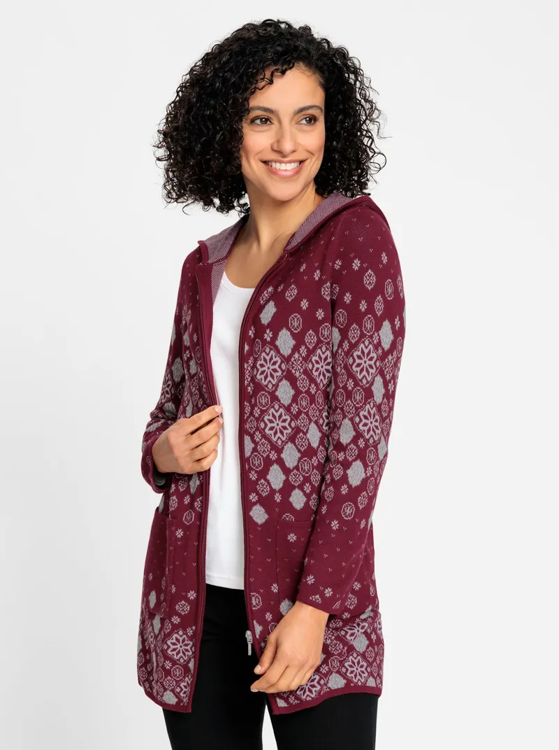 Witt Longstrickjacke, Dunkelrot-gemustert, – Produktbild 1 von 3