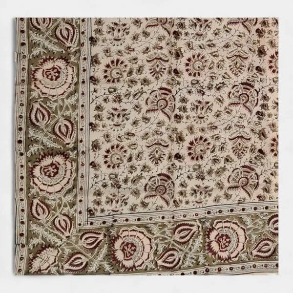 Der Lindwurm Der Lindwurm Kalamkari- Tuch (110x110 cm), Handdruck mit Pflanzenfarben, Rot/creme/grün, – Produktbild 2 von 2