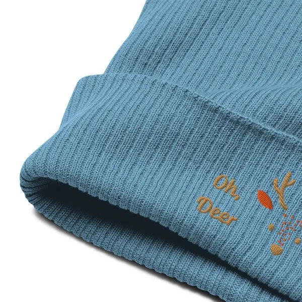 PepMelon PepMelon Niedliche gestickte Hirsch-Mütze aus Bio-Rippstrick, Blau, – Produktbild 4 von 6
