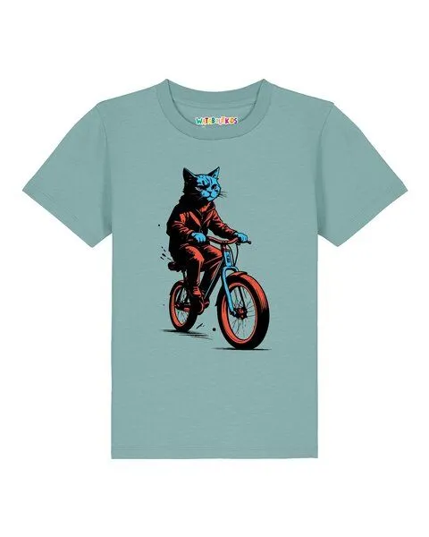 watabout.kids watabout.kids T-Shirt Kinder Katze auf Fahrrad, Teal monstera, – Produktbild 1 von 2