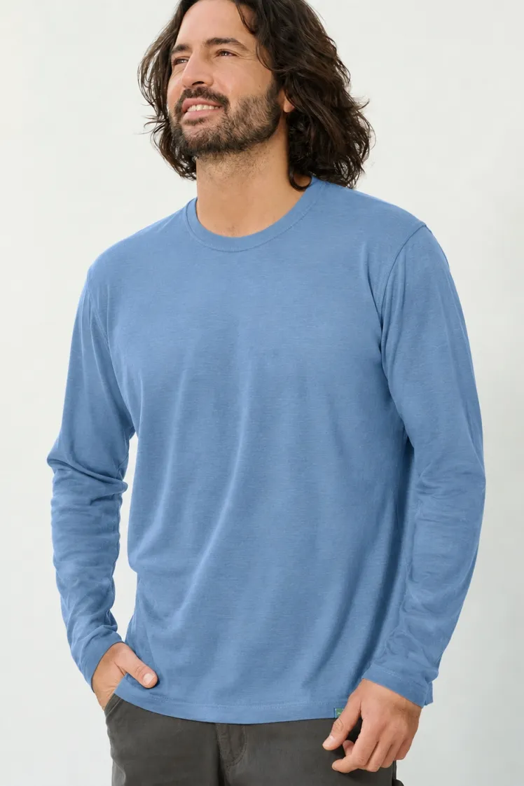 HempAge Hempage Herren vegan Langarmshirt Basic Rainysky Blau, Blau, – Produktbild 2 von 2