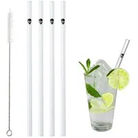 Contento Contento Glastrinkhalm 21 cm lang, 4 Stück , Totenkopf, mit Bürste – Produktbild 1 von 1