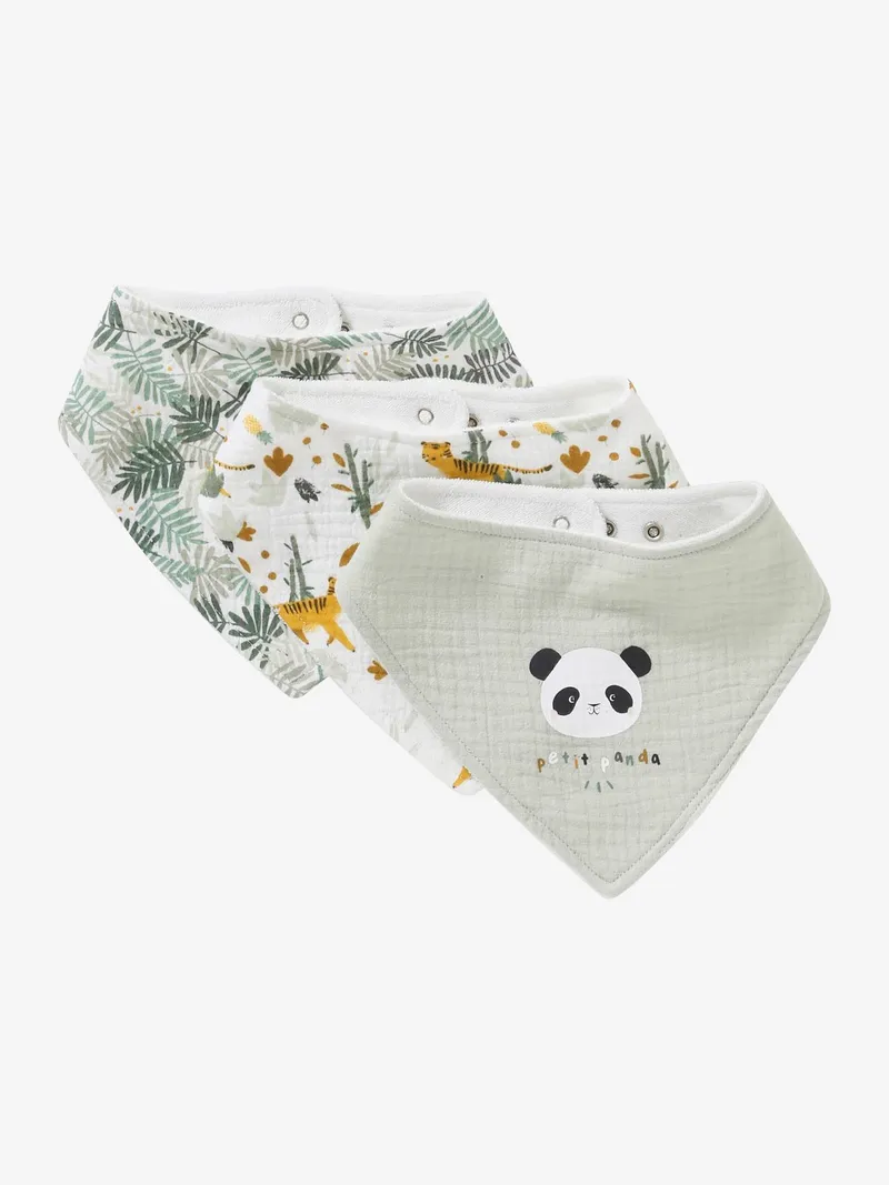 Vertbaudet 3er-Pack Baby Lätzchen, Pack grün panda, – Produktbild 1 von 4