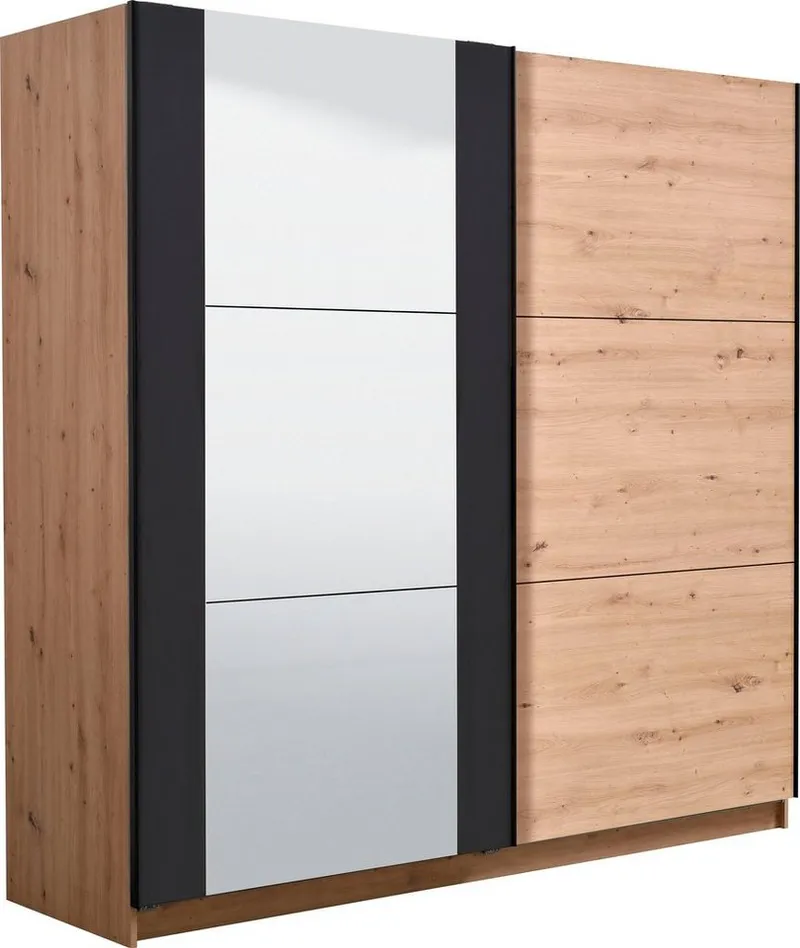 Home affaire Schwebetürenschrank Sardinia, Kleiderschrank mit Spiegel, FSC®-zertifiziert inklusive Inneneinteilung, 217x210x62,5cm, ABS Schutzkanten, Beige, – Produktbild 3 von 5