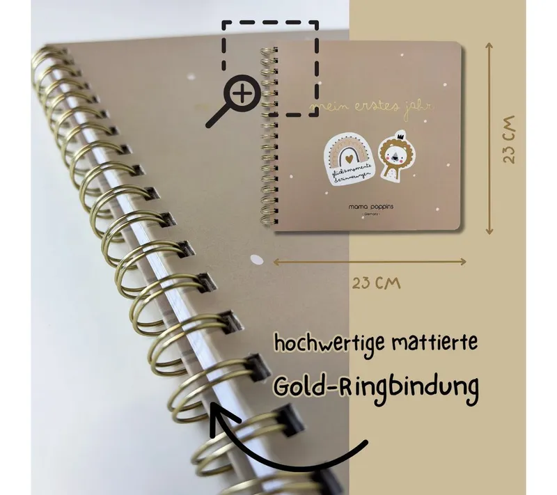 Mama Poppins Germany Mama Poppins Germany Tagebuch Babyalbum Mein 1. Jahr zum Ausfüllen, Babytagebuch, Beige|goldfarben, – Produktbild 3 von 5